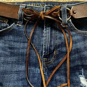 AEO AMERICAN EAGLE OUTFITTERS Brown Leather RING Tie BELT  S/M